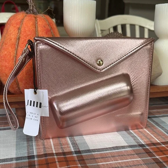 Rose Gold Metallic Wristlet Sparkling Seltzer Clutch - Picture 1 of 2